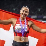 Ditaji Kambundji est entrée dans l'histoire de l'athlétisme suisse. KEYSTONE/MICHAEL BUHOLZER